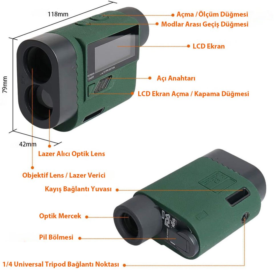 KOBB KBL1000 1Km Profesyonel Optik Dürbünlü Golf Lazer Metre + Hız Tespit Cihazı