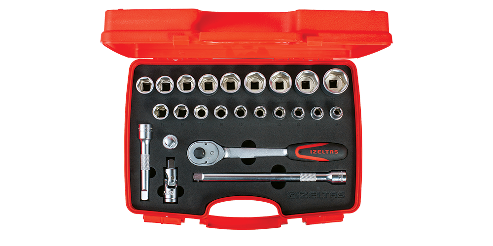 İZELTAŞ 1113 1/2” Altı Köşe Lokma Anahtar Takımı (24 Parça, mm)