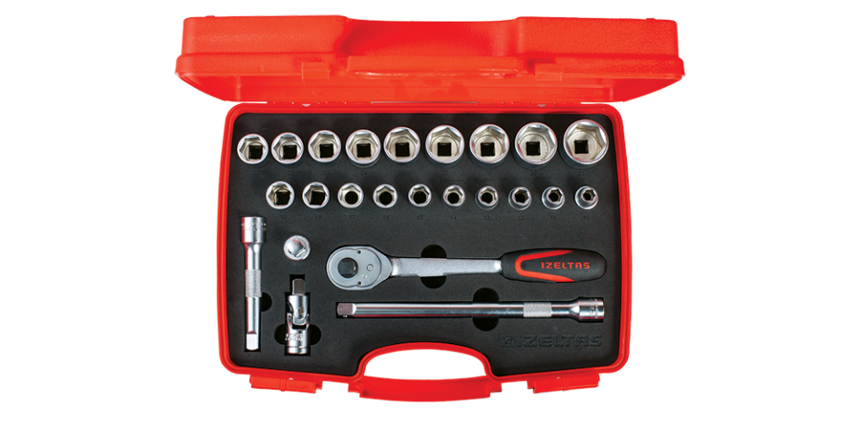 İZELTAŞ 1113 1/2” Altı Köşe Lokma Anahtar Takımı (24 Parça, mm)